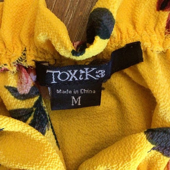 Toxik3 Yellow Floral Off The Shoulder Long Sleeve Romper Size Medium - Picture 10 of 11